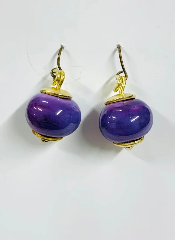 women's luxury earrings-Murano glass drop earrings purple