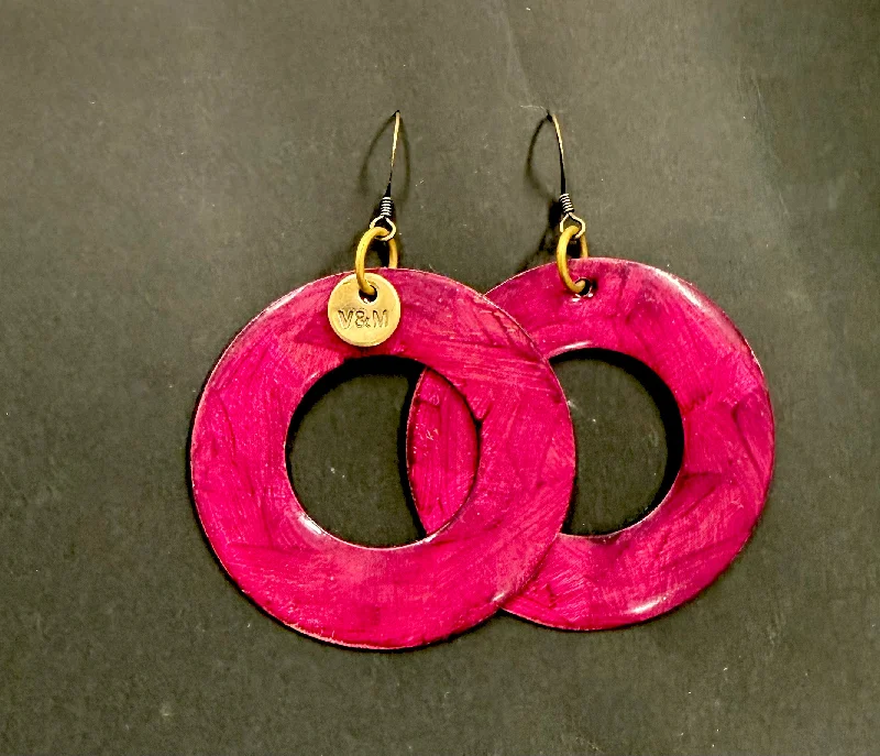 women's tribal earrings-Colour pink big retro earrings