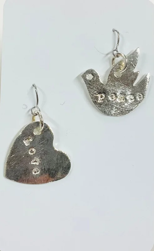 women's lightweight earrings-Peace Love Dove silver earrings