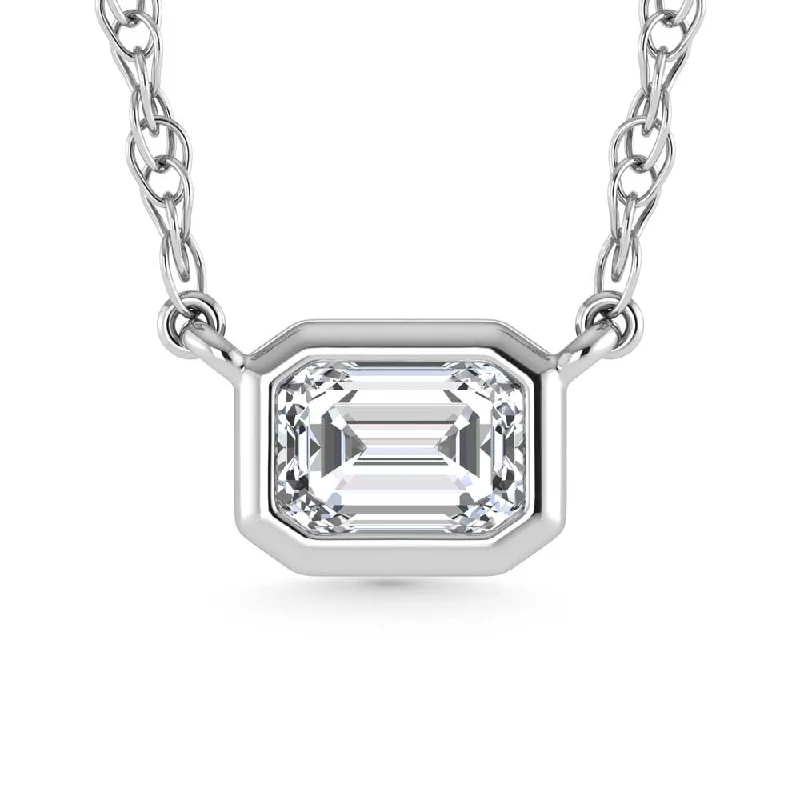 women's name necklaces-14K White Gold Lab Grown Diamond 1 Ct.Tw. Emerald  Shape Solitaire Necklace - 16 inches