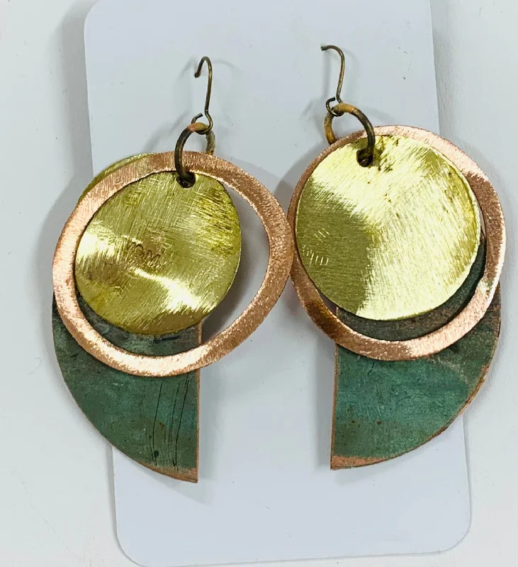 women's statement earrings-Church roof semi circle copper earrings