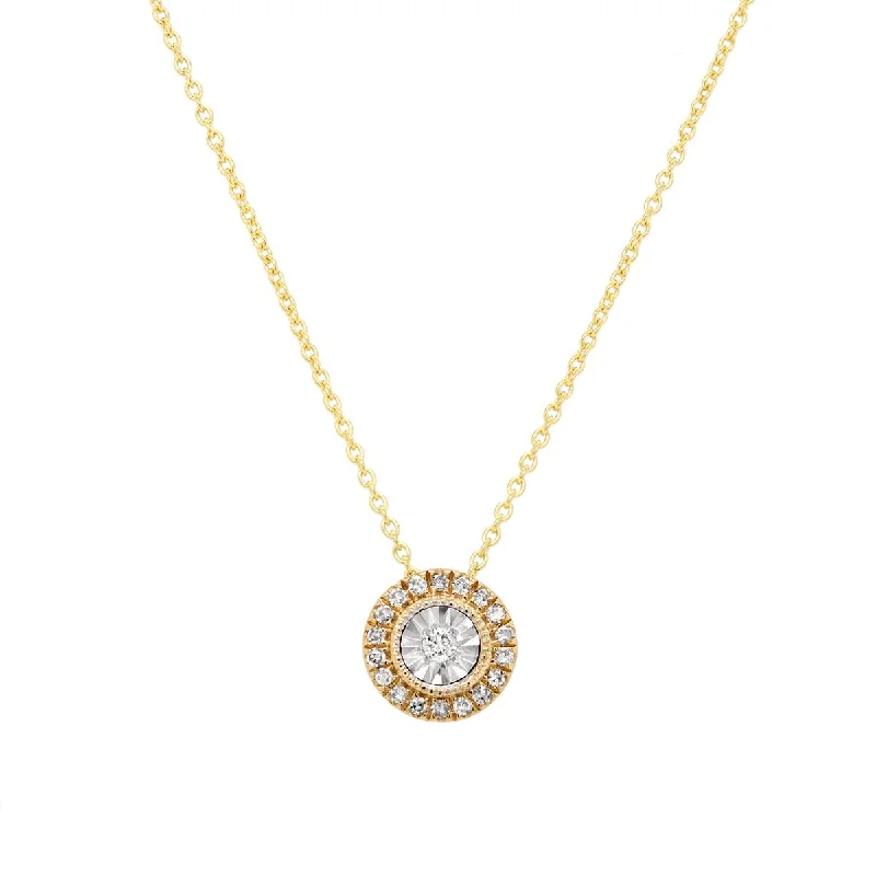 women's exotic necklaces-YELLOW GOLD DIAMOND HALO PENDANT NECKLACE, .06 CT TW