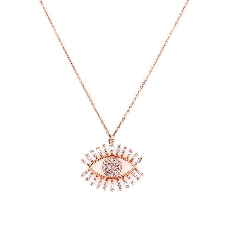 women's sapphire necklaces-14K Rose Gold Diamond Evil Eye Necklace