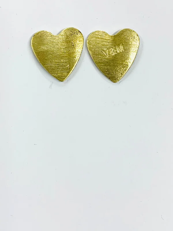 women's turquoise earrings-Brass heart stud earrings