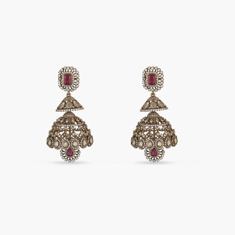 women's hoop earrings-Layered Nakshatra CZ Jhumka Earrings