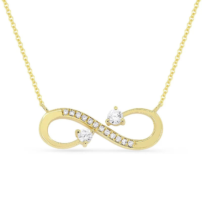 women's figaro chain necklaces-YELLOW GOLD AND DIAMOND INIFINITY PENDANT NECKLACE, .12 CT TW