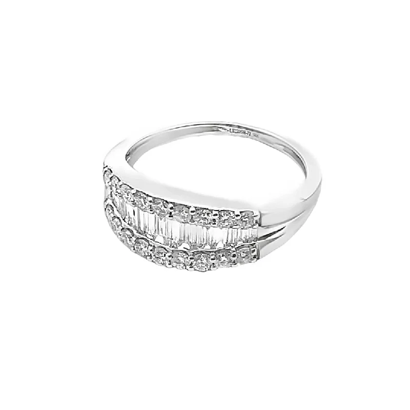 women's cushion-cut engagement rings-Tapered Round & Baguette Wedding Band Ring