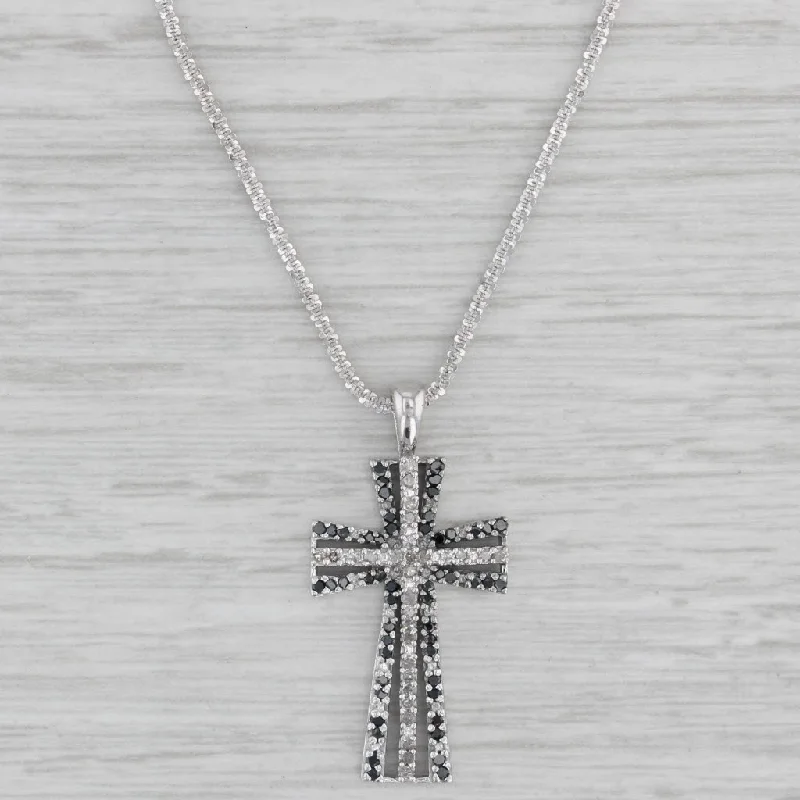 women's opal necklaces-0.27ctw Black White Diamond Cross Pendant Necklace 10k White Gold 17"-19"