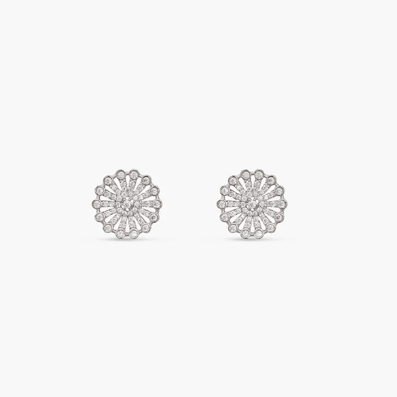 women's long earrings-Simple Wheel CZ Stud Earrings