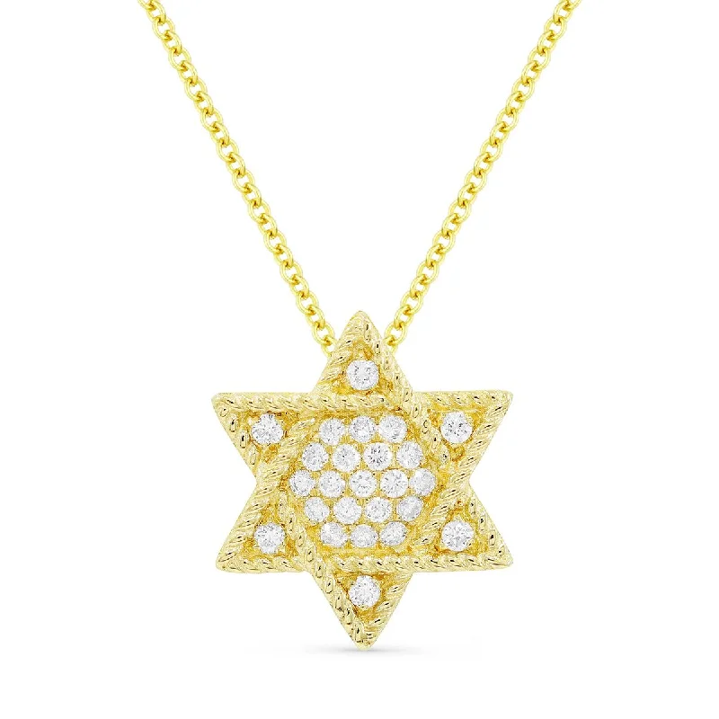 women's silver necklaces-YELLOW GOLD DIAMOND STAR OF DAVID PENDANT NECKLACE, .21 CT TW