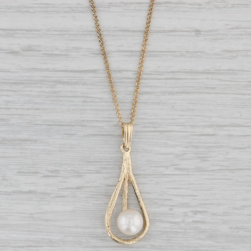 women's mother-daughter necklaces-Cultured Pearl Teardrop Pendant Necklace 14k Yellow Gold 17.75" Curb Chain