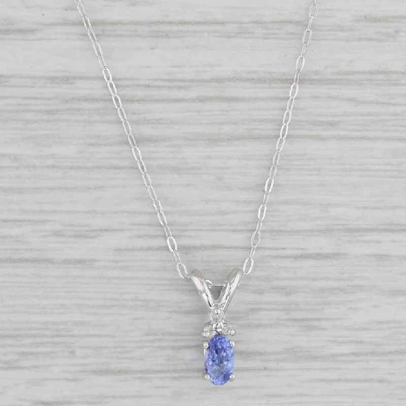 women's short necklaces-0.28ctw Oval Tanzanite Diamond Pendant Necklace 10k White Gold 18"