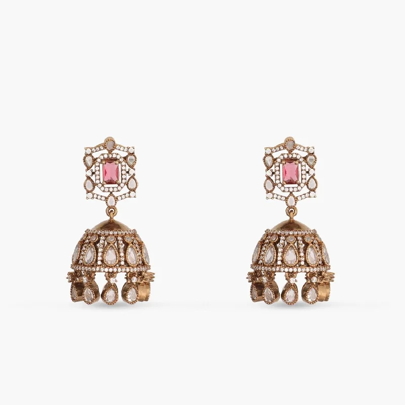 women's elegant earrings-Ariana CZ Red Jhumka Earrings