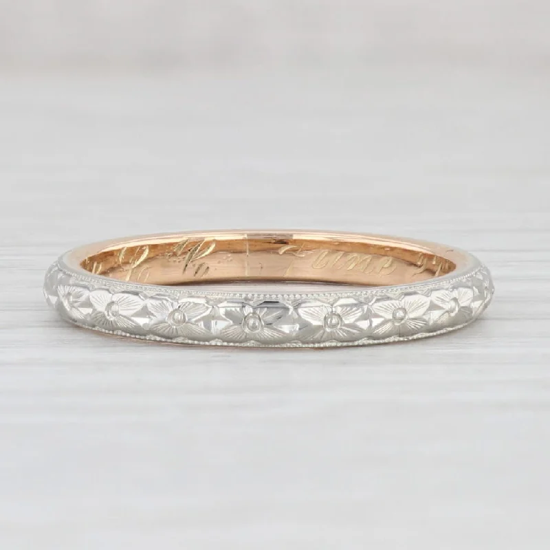 women's vintage-inspired engagement rings-Antique Art Deco Floral Ring 18k Gold Size 9.5 Wedding Band Stackable