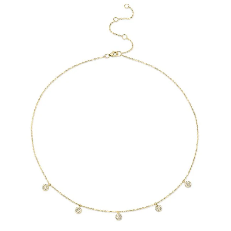 women's fashion necklaces-14K Yellow Gold Diamond Pave Disc Dangle Necklace