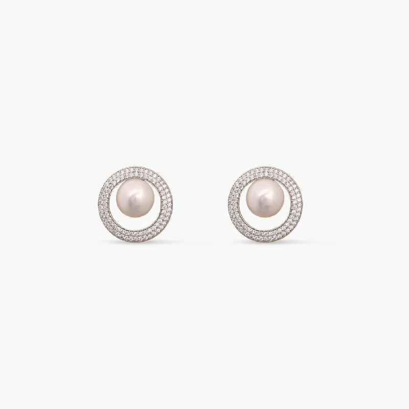 women's eco-friendly earrings-Simple Halo Pearl CZ Stud Earrings