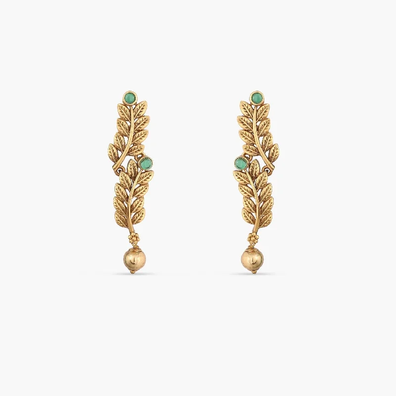 women's pearl earrings-Azba Leafy Antique Earrings