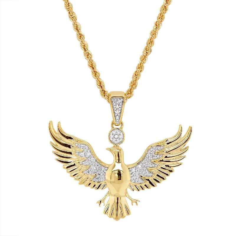 women's zodiac necklaces-YELLOW GOLD EAGLE PENDANT NECKLACE WITH DIAMONDS, .10 CT TW