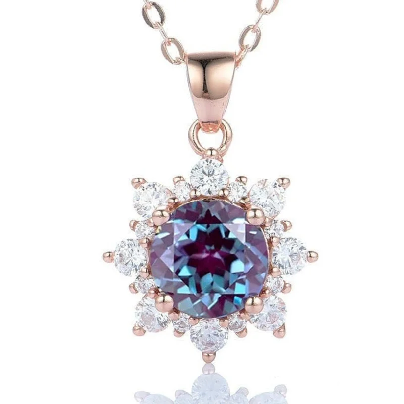 women's fashion-forward necklaces-Snowflake Alexandrite Necklace- 14K Rose Gold Vermeil or Sterling Silver