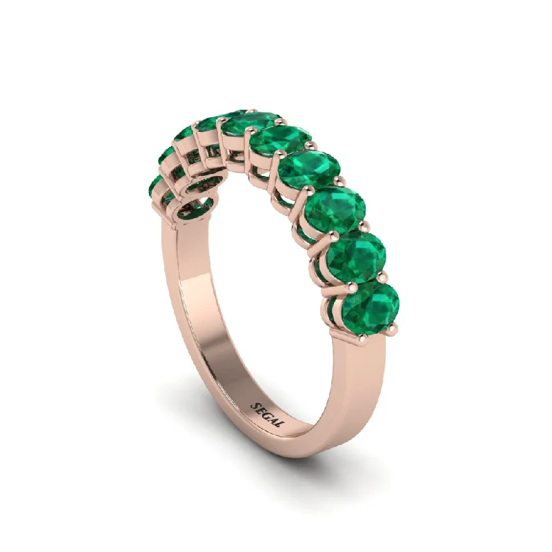 women's vintage-inspired engagement rings-10 Stone Emerald Oval Cut Wedding Band Ring - Harriet No. 5