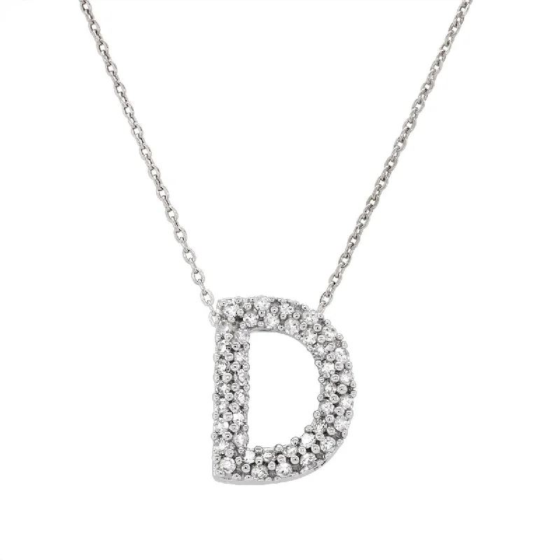 women's faith-based necklaces-WHITE GOLD D INITIAL DIAMOND PENDANT NECKLACE, .15 CT TW