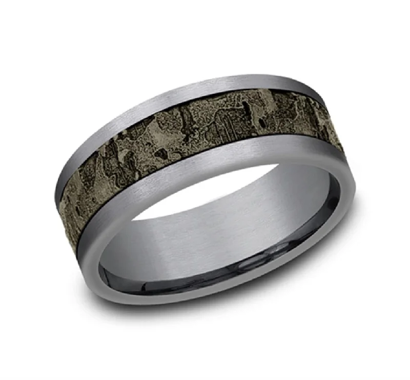 women's gold engagement rings-Gray Tantalum ‘The Stud’ 8mm Wall Fracture Finish Wedding Band