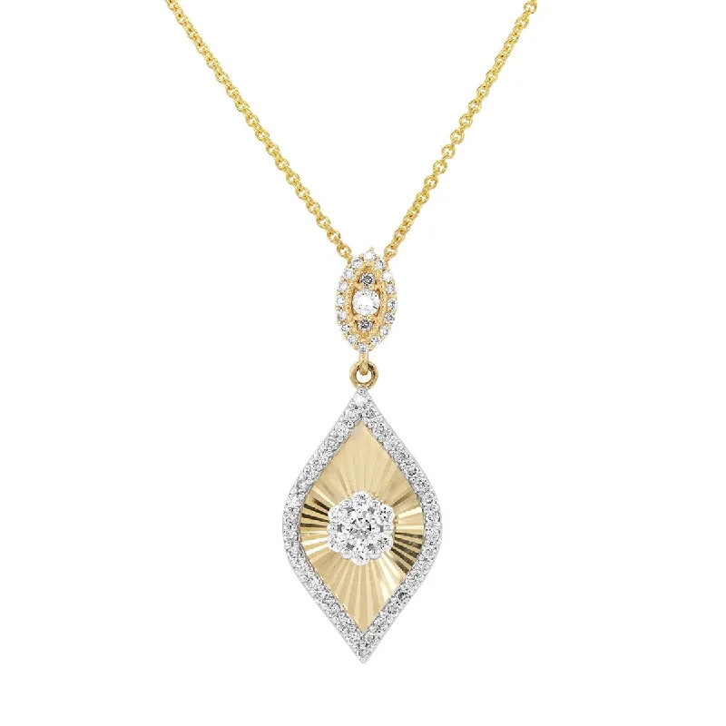 women's sapphire necklaces-TEXTURED TWO-TONE GOLD PENDANT NECKLACE WITH DIAMONDS, .42 CT TW