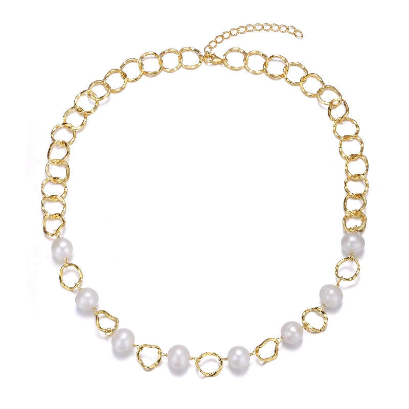 women's key necklaces-Brigitte Golden Pearl Midi Round Necklace