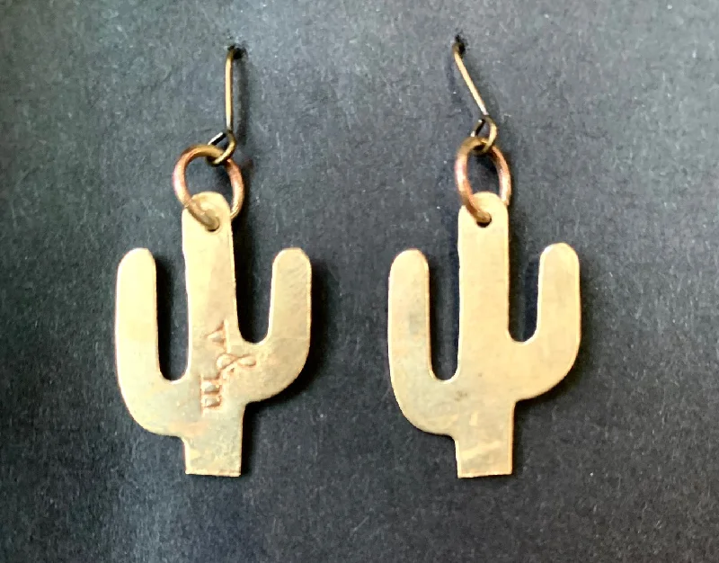 women's zodiac earrings-Cactus brass