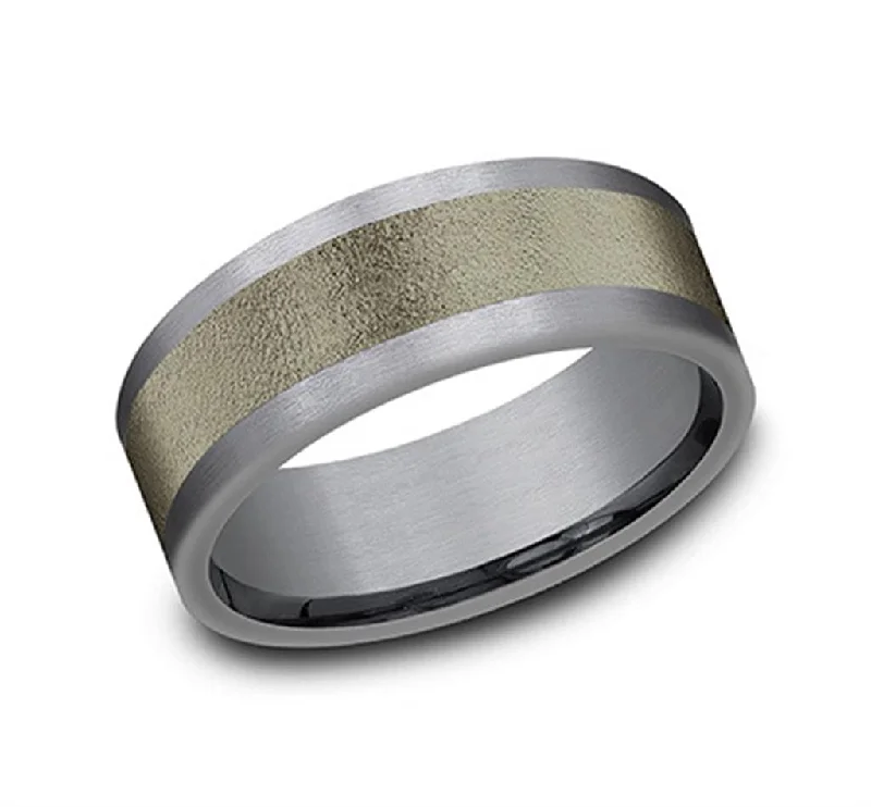 women's solitaire engagement rings-Grey Tantalum And Bronze Wired Finish 8mm Wedding Band