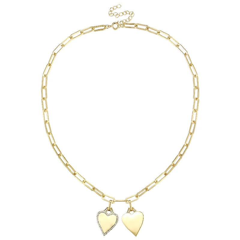 women's moon necklaces-14k Gold Plated Sterling Silver with Cubic Zirconia Double Heart Charm Necklace