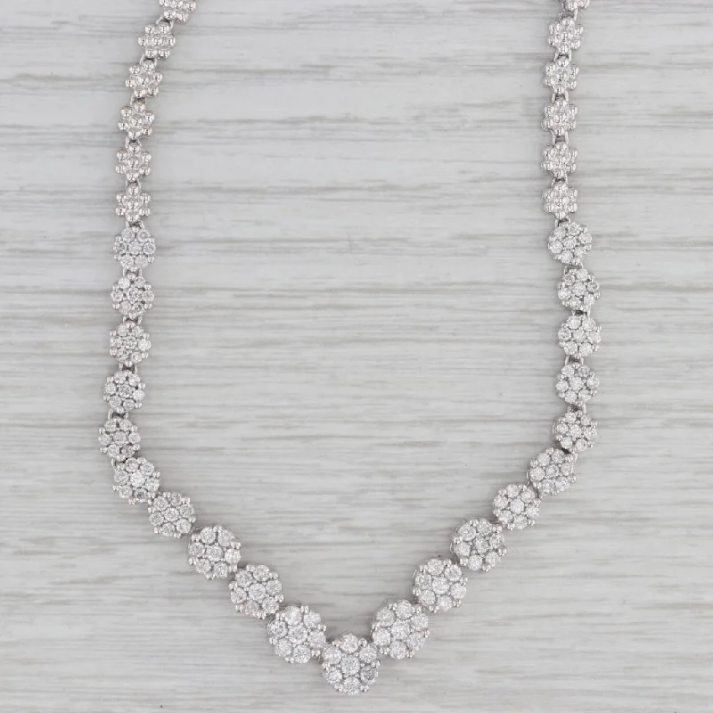 women's moonstone necklaces-2.25ctw Diamond Cluster V Tennis Necklace 14k White Gold 17.5"