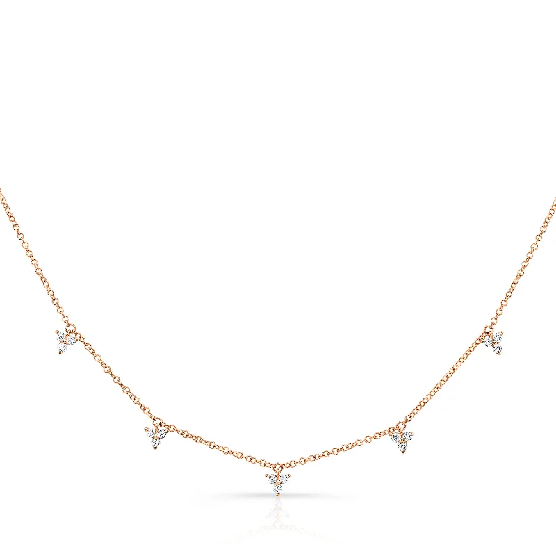 women's sapphire necklaces-14K Rose Gold Diamond Trio Drop Dangle Necklace