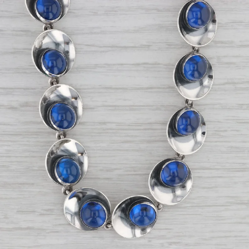 women's protection necklaces-Blue Glass Necklace 15.25" Vintage Sterling Silver Niels Erik From Denmark