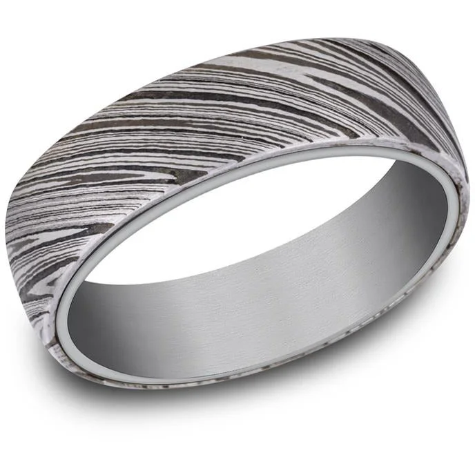 women's handcrafted engagement rings-Benchmark Tantalum and Damascus Steel 6.5mm Wedding Band