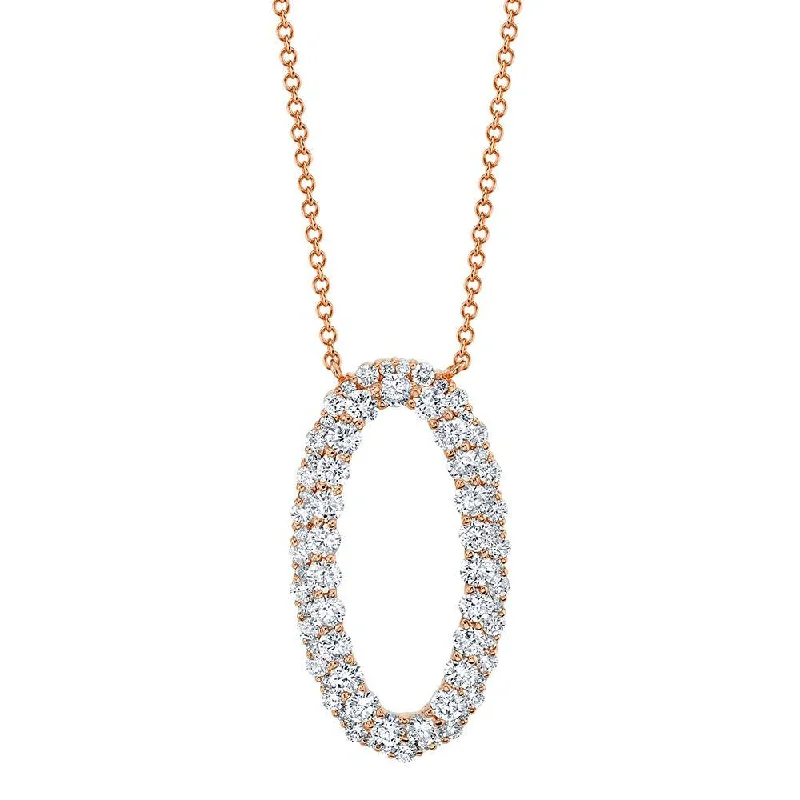 women's short necklaces-14K Rose Gold Diamond Oval Necklace