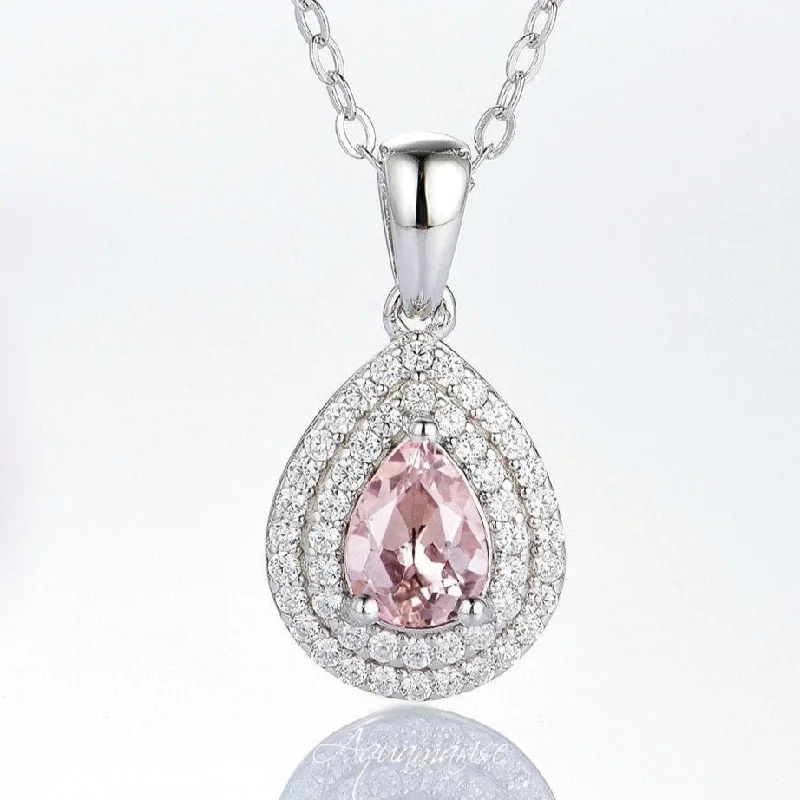 women's gemstone necklaces-Scarlett Morganite Necklace- Sterling Silver