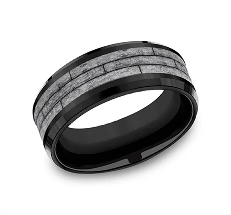 women's modern engagement rings-Black Titanium And Grey Tantalum Wood Planks 8mm Wedding Band