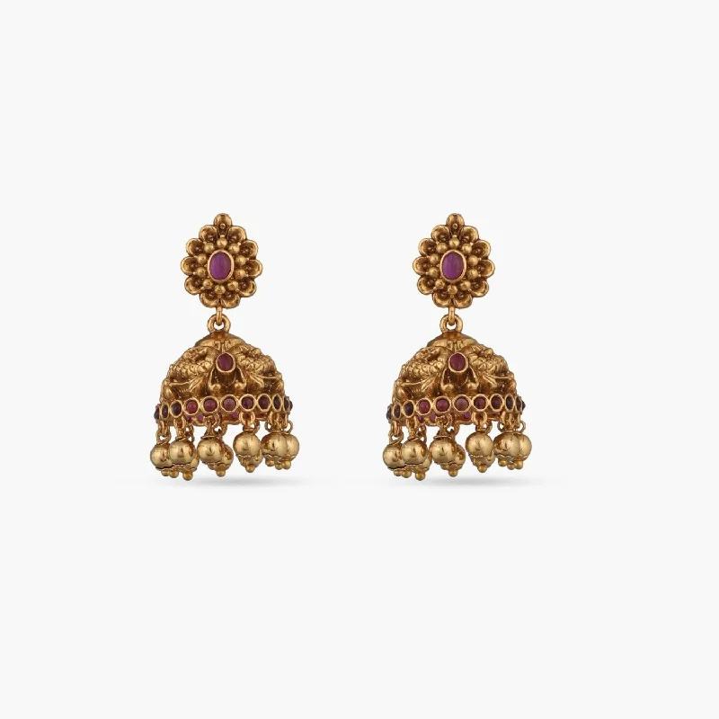 women's oval earrings-Agrani Antique Jhumka Earrings