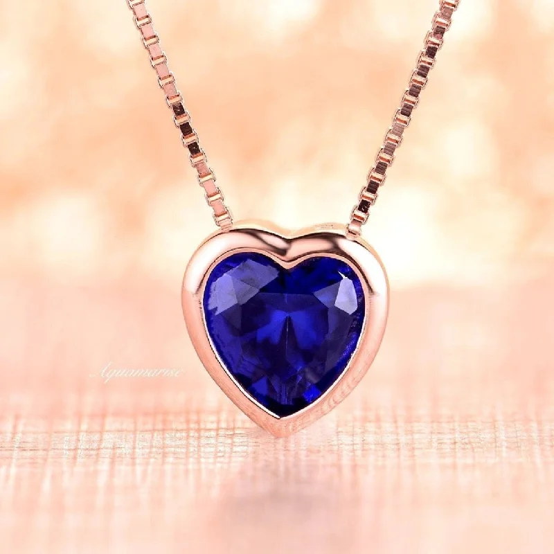 women's angel necklaces-Heart Sapphire Necklace- 14K Rose Gold Vermeil