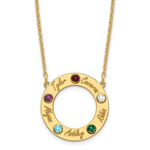 women's luxury necklaces-Family Pendant Name and Birthstone Circle Necklace Chain included