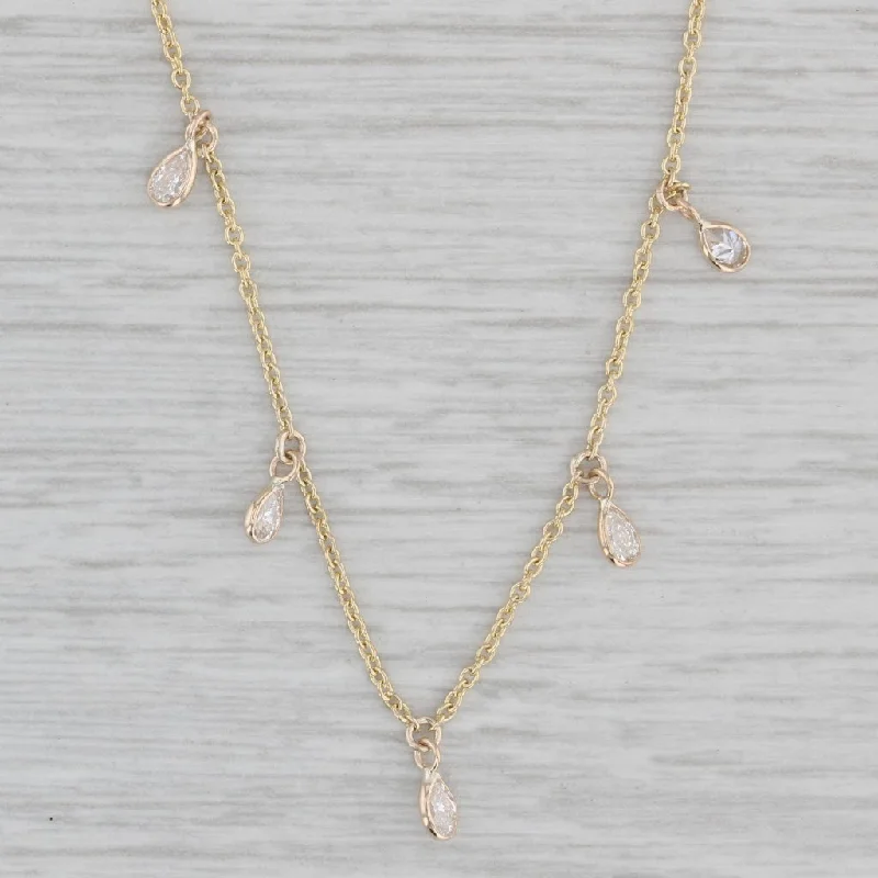 women's chain necklaces-New 0.45ctw Diamond Station Necklace 14k Yellow Gold 16-18" Adjustable Chain