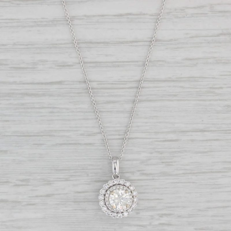 women's white gold necklaces-New 1.06ct Diamond Halo Pendant Necklace 14k White Gold 18" Cable Chain