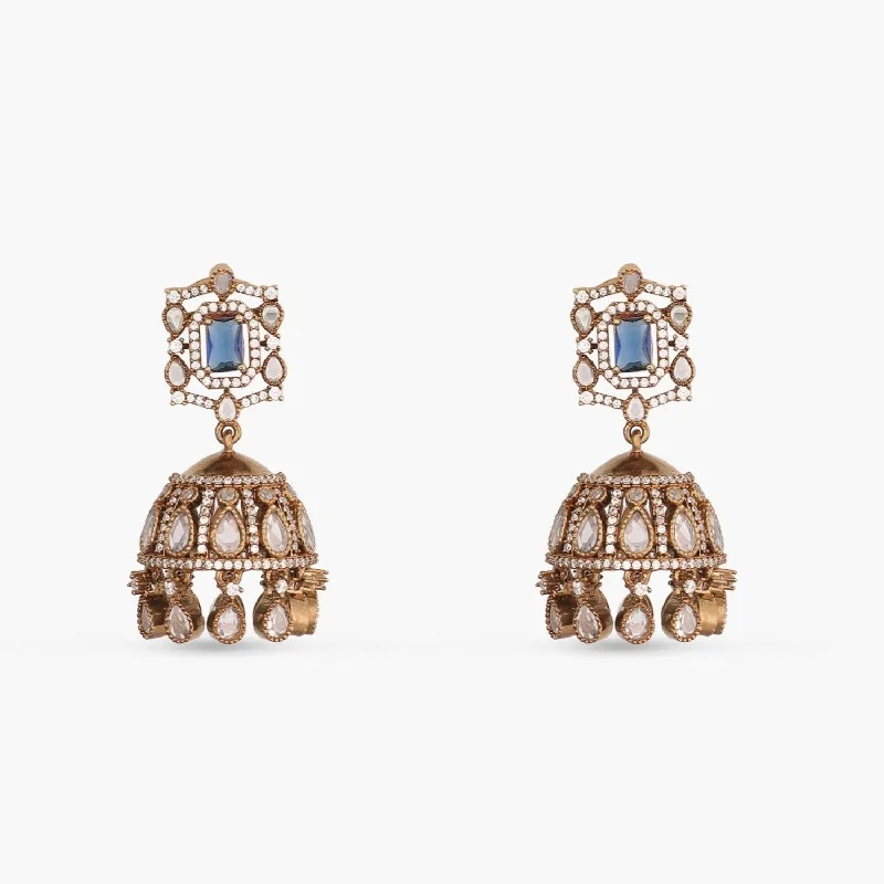 women's elegant earrings-Ariana CZ Blue Jhumka Earrings