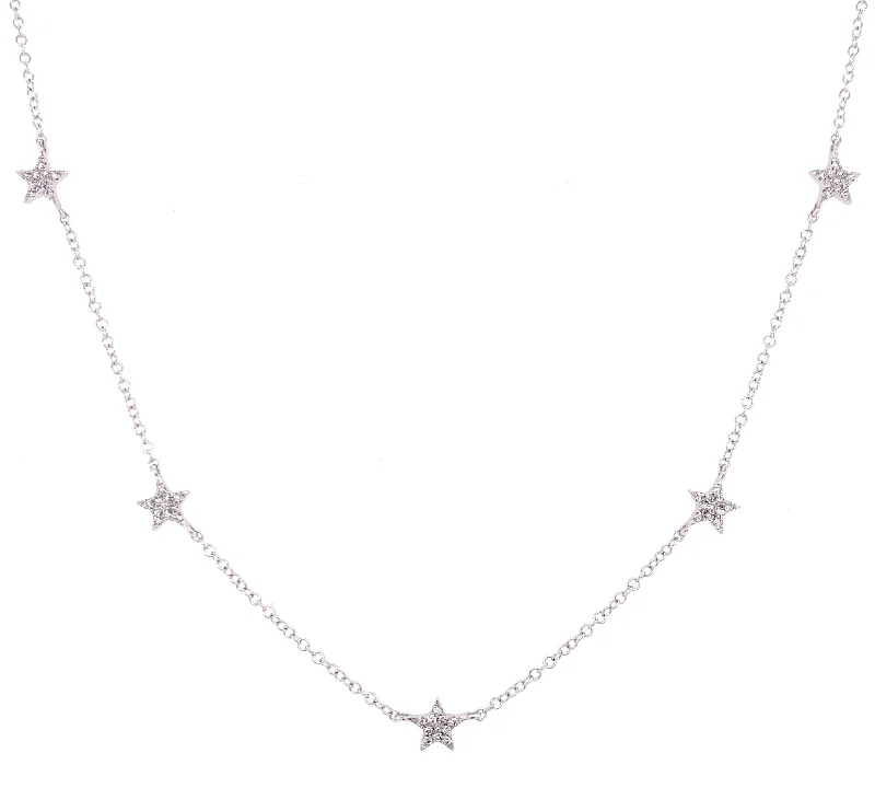 women's astrology necklaces-14K White Gold Diamond Star Station Necklace