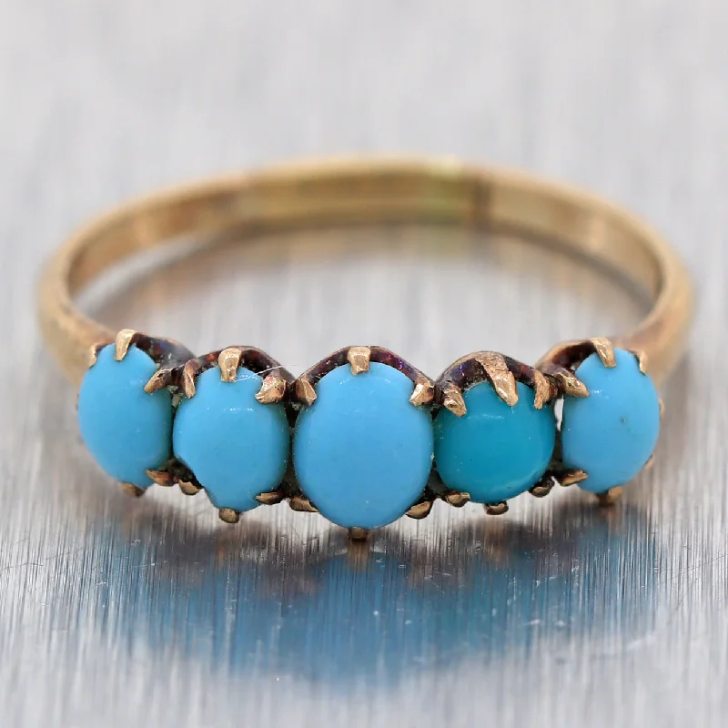 women's round-cut engagement rings-1880's Antique Victorian 10k Yellow Gold 1ctw Turquoise Wedding Band Ring