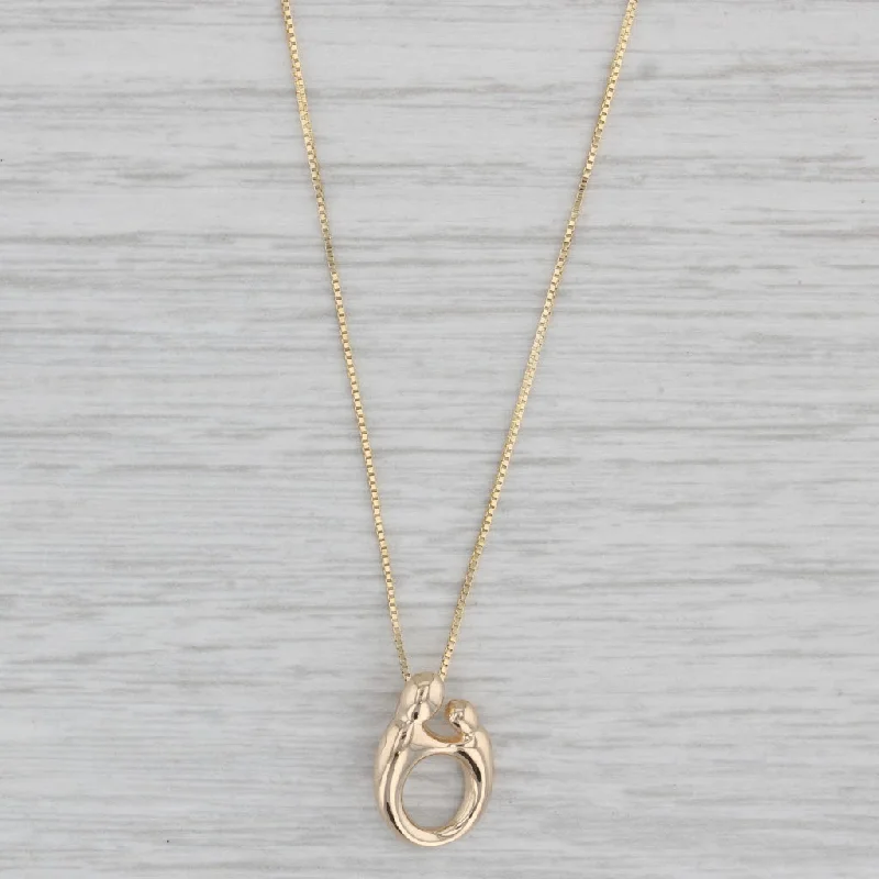 women's elegant necklaces-Mother and Child Charm Pendant Necklace 14k Yellow Gold 19.25" Box Chain