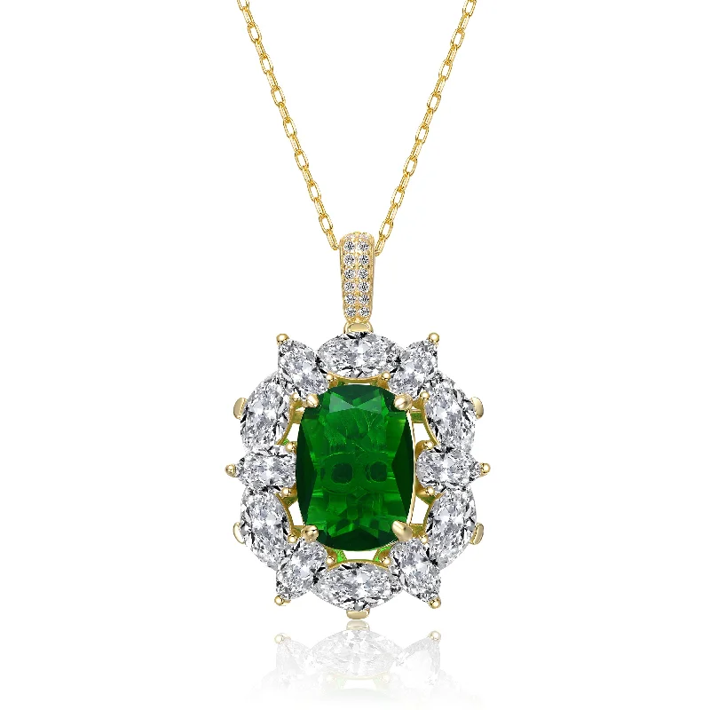 women's heart necklaces-Aurore Green Oval Halo Cluster Necklace