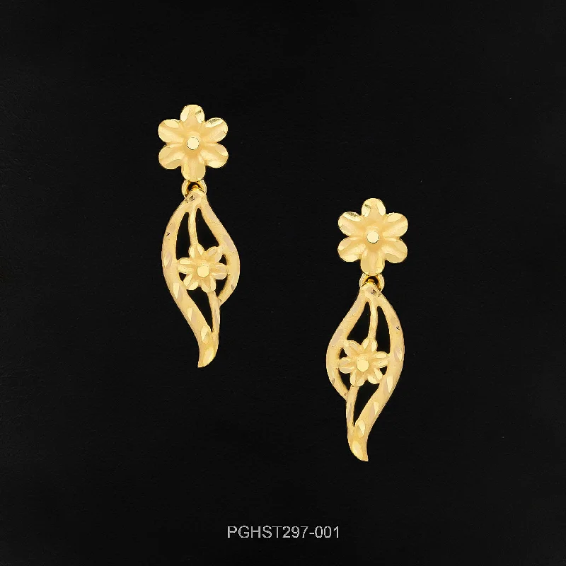 women's tribal earrings-GOLDEN HANGING STUD PGHST297-001