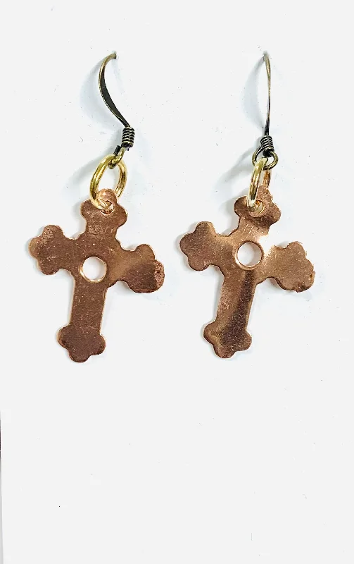 women's dolphin earrings-Copper small cross earrings